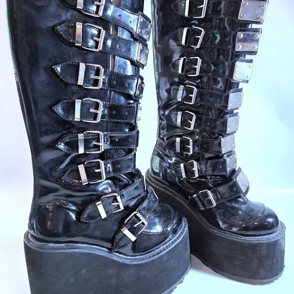 SOLD ON DEPOP Black Platform Buckle Boots Demonia Wide calf - Picture 3 of 7